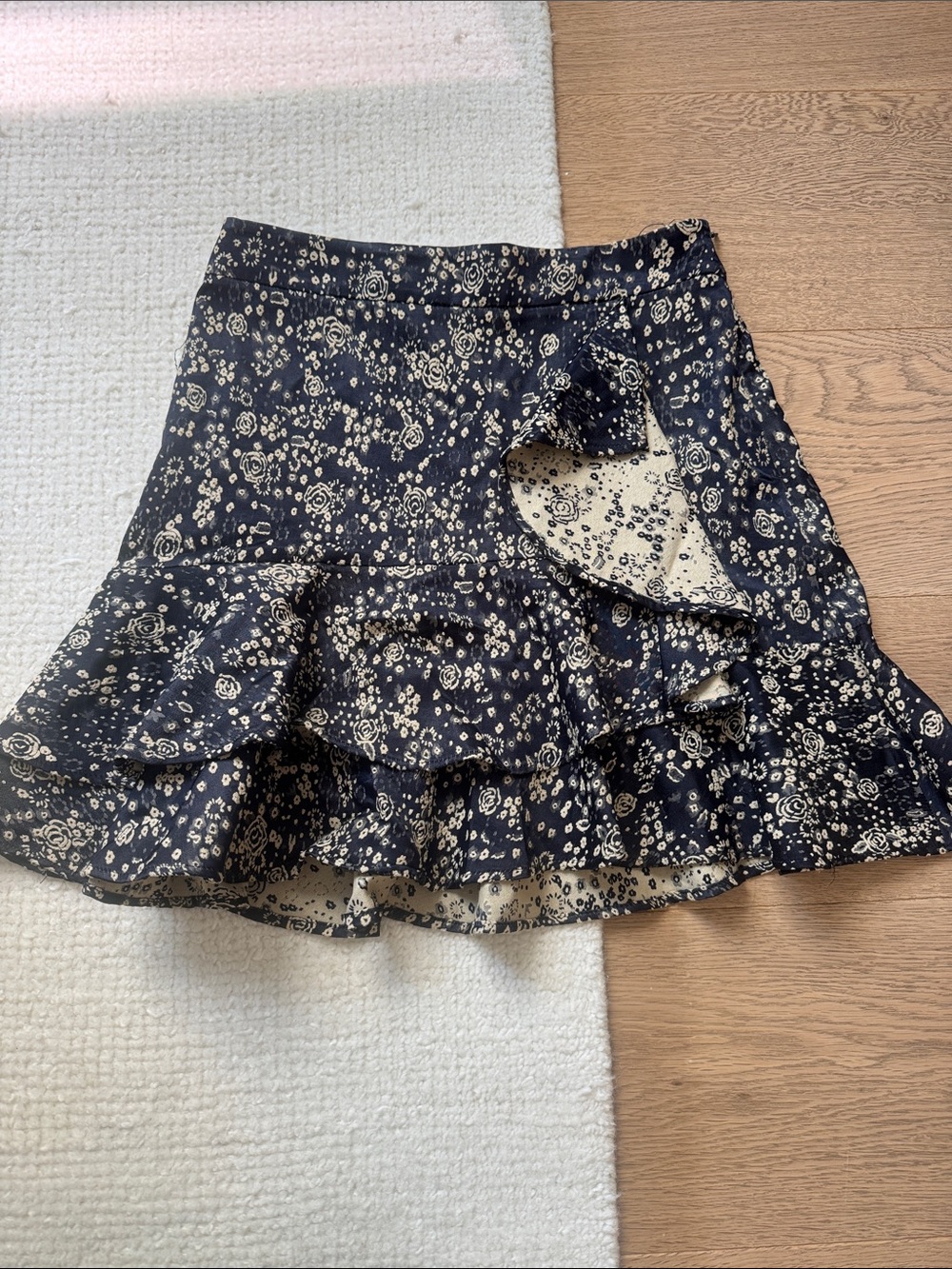 Zara black and Cream Floral Tiered Mini Skirt